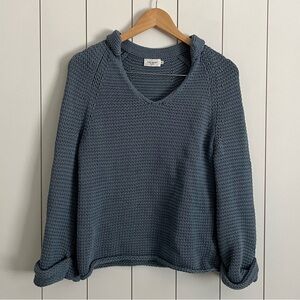 The Reset The Breezy Airy Loose Knit V-Neck Sweater in Steel Blue